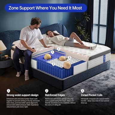 KOULABR Z King Size Mattress,14 Inch King Mattress in a Box,Superior Hybrid with Gel Memory Foam or Back & Lumbar Support,100 Night Trial,Maximum Support,Pressure Relief,Zoned Support Spring, Firm - Image 3
