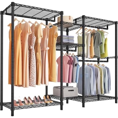 VIPEK Classic V6 Wire Garment Rack Heavy Duty Clothes Racks with Shelves, Freestanding Portable Wardrobe Closet Rack for Hanging Clothes Closet System 68.9" L x 15.7" W x 76.4" H, Load 850LBS, Black - Image 1