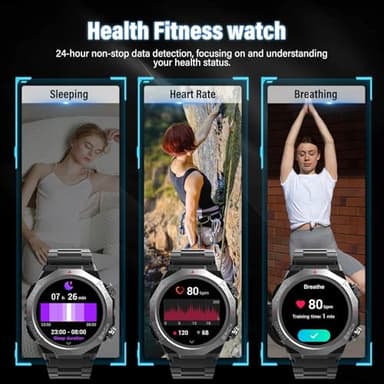 Military Smart Watches for Men (Answer/Make Calls), 1.39" HD Fitness Watches, Heart Rate/Sleep Monitor, 110+ Sports Modes Watch for Men, Waterproof Watch, 30Day, Watches for Android/iPhone, Black - Image 4