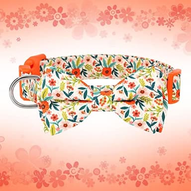 Didog Floral Dog Collar with Bow, Cute Girl Dog Collars with Detachable Bowtie, Soft & Comfy Spring Summer Dog Collar for Small Medium Large Dogs Gift Holiday, Orange, S - Image 5