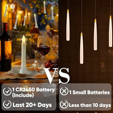 Homemory 12 Pcs Hanging Floating Candles with Wand Remote (Battery Include), Magic Deco Candles, Flameless Taper Candles Can be Used as Window Candles for Halloween Party Decor, Warm White - Image 7