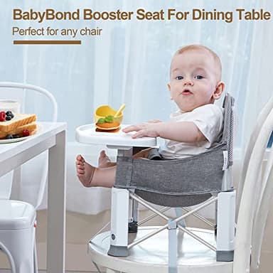 Baby Travel Booster Seat with Double Tray, BabyBond Upgraded Toddler Portable Baby Chair, Booster Seat for Dining Table, Stable and Foldable Booster Baby Chair for Indoor/Outdoor (Grey) - Image 3