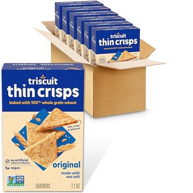 Triscuit Thin Crisps Original Whole Grain Wheat Crackers, Vegan Snacks, Bulk Snack Crackers, 6 - 7.1 oz Boxes - Image 1