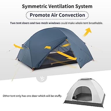 Naturehike Mongar 2 Person Backpacking Tent, 3 Season Camping Tent,Double Layer Free Standing Two Person Tents for Camping Hiking Cycling (210T Polyester- Blue) - Image 3