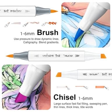 SFAIH Alcohol Markers Brush Tip & Chisel Tip - 49 Colors Double Tipped Art Markers for Adult Coloring Books Illustration, Gifts for Artist Adult - Refillable Alcohol-based Ink - Image 3