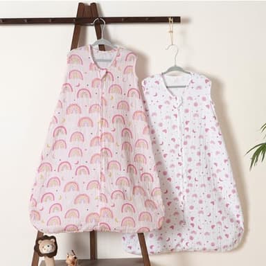 PHF 100% Muslin Cotton Baby Sleep Sacks, 12-18 Months Sleep Sack with 2-Way Zipper, 2 Pack Cooling 0.5 TOG Breathable Large Size Sleeveless Baby Wearable Blanket for Baby Girl, Rainbow - Image 8