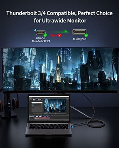 Silkland USB C to Displayport 1.4 Cable [8K 60Hz, 4K/2K 240Hz] Thunderbolt 4/3 to DisplayPort 6.6FT, Braided Type C to DP 32Gbps, HDCP, G-Sync,Compatible for iPhone 16/15,MacBook Pro/Air,Odyssey G8/G9 - Image 3