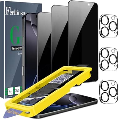 Ferilinso [Auto Dust Install] 3 Pack Privacy Screen Protector for iPhone 16 Pro Max with 9H+ Private Accessories-Camera Lens Protector, Tempered Glass Cover, Case Friendly, Sensitve Touch - Image 1
