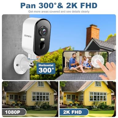 2K Security Cameras Wireless Outdoor, Pan Rotating 360° Battery Powered WiFi Camera with AI Motion Detection, Color Night Vision, Spotlight, Siren, 2-Way Talk, Waterproof, SD/Cloud Storage - Image 2