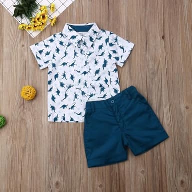 fhutpw Baby Toddler Boy Outfits 2T 3T 4T 5T Clothes Summer Kids Pattern Short Sleeve Button Down Shirt & Shorts Set - Image 2