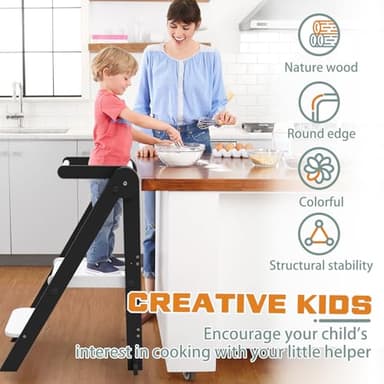 Taleco Gear Foldable Toddler Kitchen Stool Helper, Tower with 3 Adjustable Height, Wooden Toddler Step Stool, Collapsible Tower, Kids Stool for Kitchen and Bathroom - Image 2