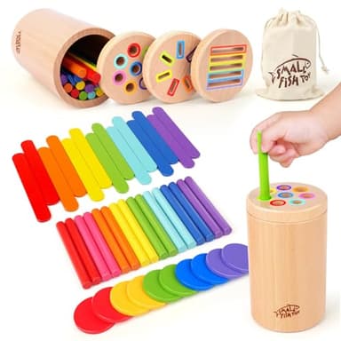 Wooden Montessori Baby Toddler Toys: 3 in 1Learning Fine Motor Skills Juguetes, Educational Color Sorting Fidget Sensory Toys for Toddlers 1-3, Object Permanence Cause and Effect Boys Girls Gifts - Image 1