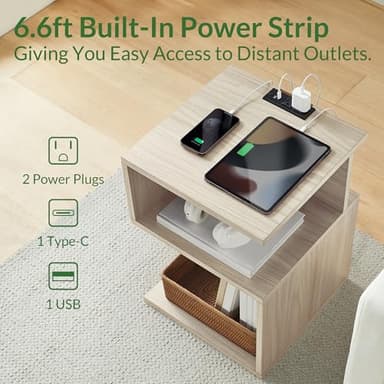 ODIKA Night Stand Set of 2 for Bedroom Beside Table with Charging Station Wood Nightstand with Storage, End Table with USB Ports and Outlets (Natural w/Charging Combo) - Image 6