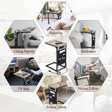 AMHANCIBLE C Shaped End Table with Charging Station, TV Tray Set of 2, Couch Tables with Storage Bag, Slide Under Sofa Side Table with USB Ports and Outlets for Living Room, Grey HET04CGY - Image 5