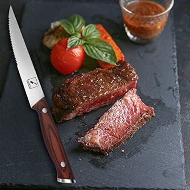 imarku Steak Knives, Serrated Steak knives Set of 6, Japanese HC Steel Knife Set, Premium Serrated Carbon Stainless Steel Steak Knife with Gift Box,9 Inches/Piece, Silver - Image 6