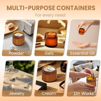UPBUD 2oz Amber Glass Jars with Lids - 40 Pack Leakproof Small Cosmetic Containers with Inner Liners, Wide-Round Smooth Mouth, Sealable for Creams, Lotions, Essential Oils, Body Butter, Travel Samples - Image 2