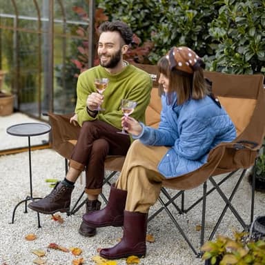 Double Camping Chairs for Adults Oversized Loveseat - 2 Person Camping Chair Heavy Duty Outdoor Camping Couch with Cup Holders - Portable Folding Chair for Outside Lawn, Brown - Image 2