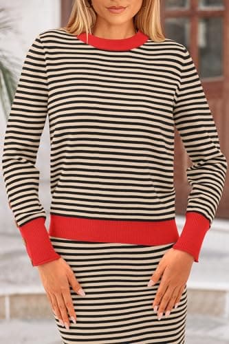PRETTYGARDEN 2 Piece Skirts Sets For Women Fall Fashion 2025 Striped Sweater Dress Knit Lounge Travel Outfits Winter Clothing (Beige Stripe,Small) - Image 7