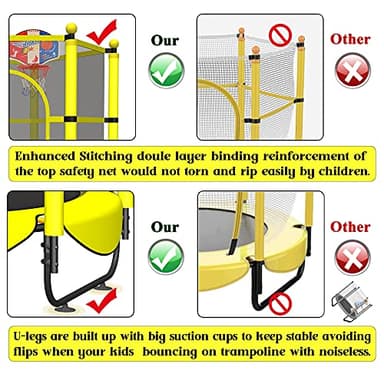 60" Trampoline for Kids, 5 FT Toddler Baby Trampoline with Safety Enclosure Net, Indoor or Outdoor Yellow Small Trampolines with Basketball Hoop, Birthday Gifts for Kids, Gifts for Boy Age 3-8 - Image 2