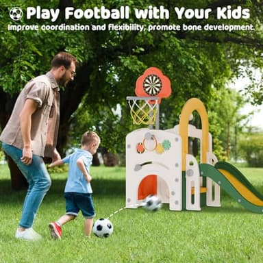 BIERUM Toddler Slide, Baby Slide for Toddlers Aged 1-3, with Adjustable Basketball Hoop, Soccer, Dart Board and Pretend Shopping Window, Multi-Functional Playset for Indoor Outdoor Use - Image 2