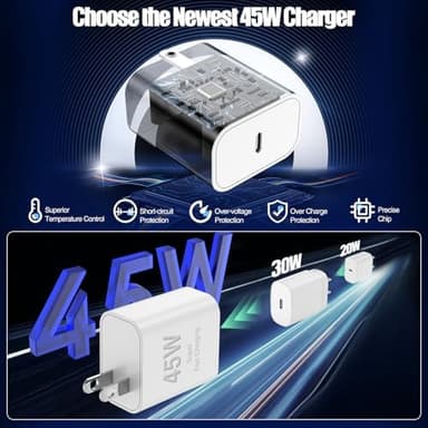 45W USB C Fast Charger for iPhone 17/ Air/16/15 Pro Max,2Pack 3FT Type C Charger Block & Cable, PD 3.0 Super Fast Charging for iPad Pro MacBook Air/Pro M1/M2, AirPods - Image 4
