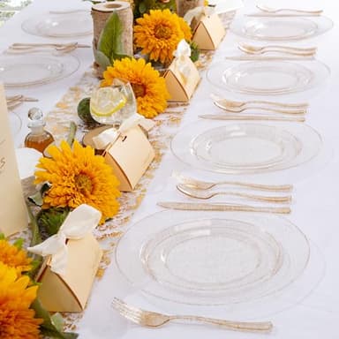 WDF 200PCS Gold Plastic Plates - Gold Glitter Plastic Plates - Heavy Duty Gold Glitter Disposable Plates - Include 100 Dinner Plates 10" and 100 Dessert Plate 7" for Parties/Wedding - Image 8