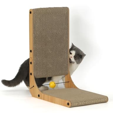 FUKUMARU Cat Scratcher, 18.9 Inch L Shape Cat Scratch Pad, Vertical Cat Scratcher Wall Mounted, Cat Scratching Cardboard with Ball Toy for Indoor Cats - Image 9
