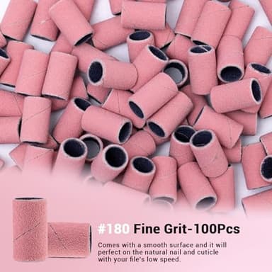 MelodySusie 100 Pcs Nail Drill Bits Sanding Bands for Nail Drill 180 Fine Grit Nail File Sanding Bands for Acrylic Nails Gel Manicures and Pedicure - Image 4