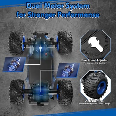 BIFYTON Remote Control Car, 1:18 Scale Rc Cars, All-Terrain RC Truck with LED Light, 20KM/H, Rechargeable, 2WD, 2.4GHz, Sturdy PVC Shell, Remote Control Truck for Boys 4-7 8-12, Beginner - Image 5