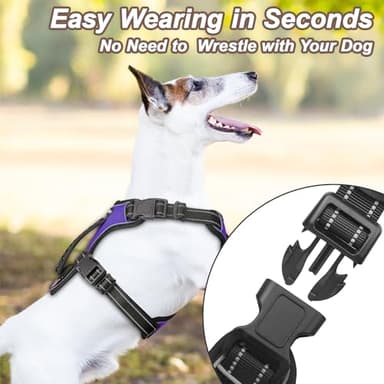 Perperqer Dog Harness Purple No Pull Y Shaped for Medium Sized Dog, Small to Large Dogs Reflective Adjustable Easy Walk Puppy Harnesses,Heavy Duty Girl Boy Pet Vest 3 Buckle with Handle & Light,L - Image 3
