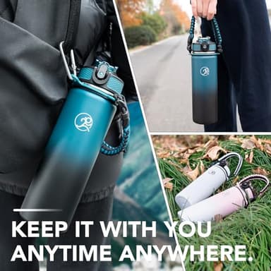 GOSWAG Insulated Sports Water Bottle, 24oz 2 Lids(with Straw/No Straw), Stainless Steel Water Bottles with Paracord Handle, Insulated Bottle with Double-Wall Vacuum Insulation - Image 6