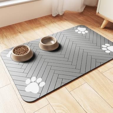 Pet Feeding Mat-Absorbent Pet Placemat for Food and Water Bowl, with Waterproof Rubber Backing, Quick Dry Water Dispenser Mat for Dog and Cat (17"x27", Striped Light Gray) - Image 1