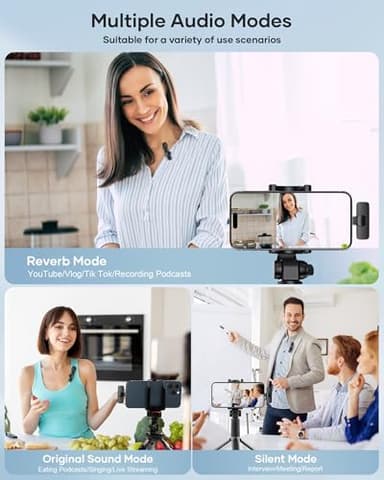 2 Pack Wireless Lavalier Microphone for iPhone iPad and Android Phone, Lapel Mic Plug and Play Wireless Mic Noise Reduction Mini Microphone for Video Recording Interview Podcast Vlog YouTube Tiktok - Image 3