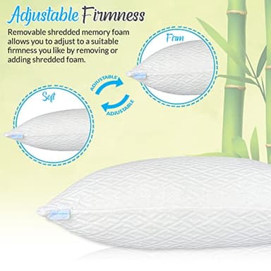 Elif Home Goods 2 Pack King Size Rayon Derived from Bamboo Pillows, Cooling Shredded Memory Foam Bed Pillow Sets for Side, Back, Stomach Sleepers, Adjustable, Washable Cover, King (Pack of 2) - Image 3