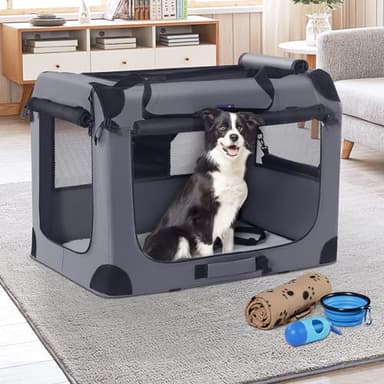 Petprsco Portable Dog Crate - 32"x23"x23" Collapsible Dog Travel Crate for Medium/Large Dogs with Soft Blanket, Foldable Bowl & Poop Bag Dispenser - Indoor & Outdoor Use - Image 5