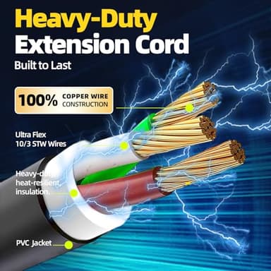 30 Amp Dryer Extension Cord, 25 Ft, 10-30P to 10-30R, Heavy Duty 3 Prong Power Cord, 7500W, Flexible & Weather-Resistant, UL Listed, Compatible with Electric Dryers, EV Chargers, and Power Equipment - Image 5