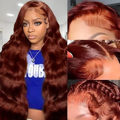 KEKEYY 28 Inch Reddish Brown Lace Front Wigs Human Hair Pre Plucked 200 Density Body Wave Lace Frontal Wig Human Hair 13x4 HD Lace Brown wig human hair with baby hair - Image 1