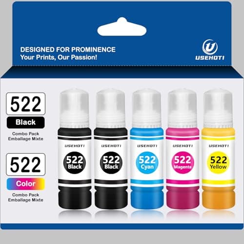 USEHOTI 522 Ink Refill Bottles Compatible for ET 2720 2803 2800 4800 4700 2400 Printers (2 Black, Cyan, Magenta, Yellow, 5 Bottles)