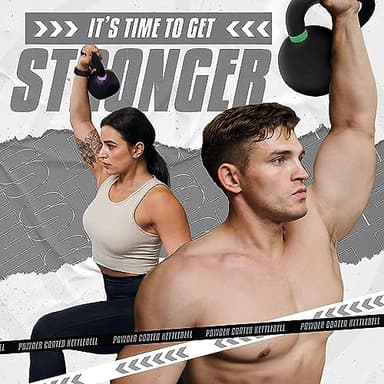 Yes4All Powder Coated Kettlebell, 35 lb Cast Iron Core Kettlebells with Non-Slip Handle & Flat Bottom for Conditioning, Heavy Duty for Strength Training - Single, Light Blue - Image 7