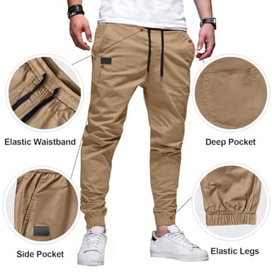 PLEPAN Mens Casual Cargo Joggers - Cotton Drawstring Chino Pants Hiking Outdoor Twill Track Jogging Sweatpants - Image 3