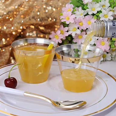 I00000 200 Pack Gold Plastic Cups, 9 Oz Elegant Clear Plastic Cups Gold Rimmed Disposable Wine Glasses Fancy Disposable Party Cup Wedding Cup Drinking Tumblers Cocktail Glasses Perfect for Party - Image 3