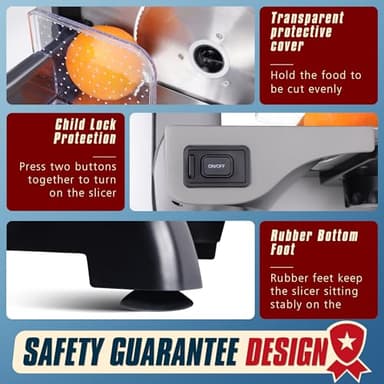 BIEAMA Meat Slicer, 200W Deli Slicer for Home, 2 Removable 7.5" Stainless Steel Blades, 0-18mm Adjustable Thickness, Electric Food Slicer for Meat, Cheese, Bread - Image 6