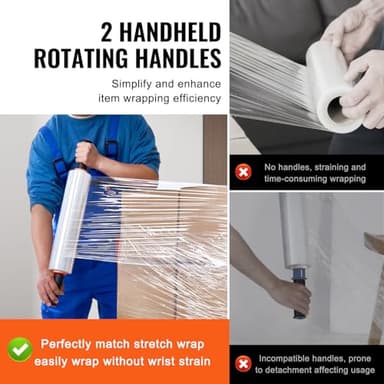 VEVOR Stretch Film, 15 inches x 1000 feet, 60 Gauge Industrial Strength Clear Durable Stretch Wrap Roll, Heavy Duty Shrink Film Stretch Wrap with Handles for Pallet Wrapping Shipping Moving, 3 Pack - Image 4