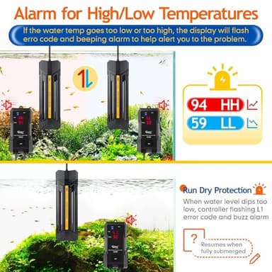 hygger 1000W Aquarium Heater with Controller, Adjustable & Submersible Fish Tank Heater with Digital Display Safety Triple Protection Beeping Alarm for Saltwater and Freshwater 130-260 Gallon - Image 2