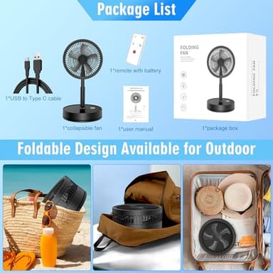 LIPETY Portable Foldable Rechargeable Oscillating Fan - 9" 7200mah Battery Operated USB C Small Fan Remote, Quiet Table Desk Fan Folding Standing Pedestal Fans for Bedroom Rome Office Camping Travel - Image 8