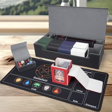 AFIING MTG Deck Box 6 In1 with MTG Playma,Premium Card Storage Box with 5 Pcs MTG Deck Box Holds 2400+ Trading Cards, Large TCG Card Deck Case for Magic Yugioh Sports Cards (Black&Grye) - Image 7