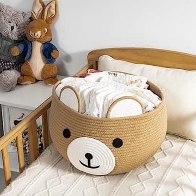 CherryNow Baby Basket for Newborn, Empty Baskets for Gift, Medium Animal Basket for Toy Clothes Towel, Woven Rope Bear Baskets for Kids, Brown, 15.7"D x 10.5"H - Image 6