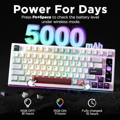YUNZII RT80 Rapid Trigger Hall Effect Magnetic Gaming Keyboard, 8K Polling Rate, 75% Layout,BT/2.4GHz/Wired,RGB Backlit,Hot Swap,Adjustable Actuation Wireless for Win/Mac(White, Gateron White) - Image 9