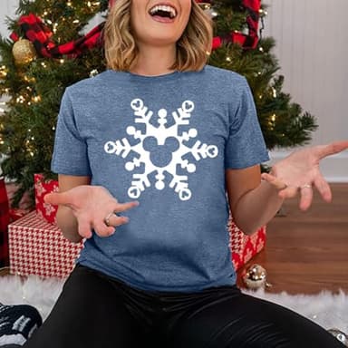 Magic Christmas Shirts for Women Cute Snowflake Graphic Tees Winter Letter Print Short Sleeve Xmas Tops-M (Ink Blue) - Image 3