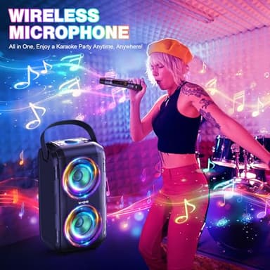 W-KING 80W Bluetooth Speaker with Wireless Microphone, Portable Loud Party Bluetooth Speaker-2 Full Range Drivers/Deep Bass, 105dB Sound, Adults/Kids with Lights/IPX5/U-Disk/TF/AUX - Image 3